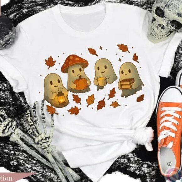 Tops - Spooky Ghost And Pumpkin T-Shirt Vintage Halloween Season Shirt